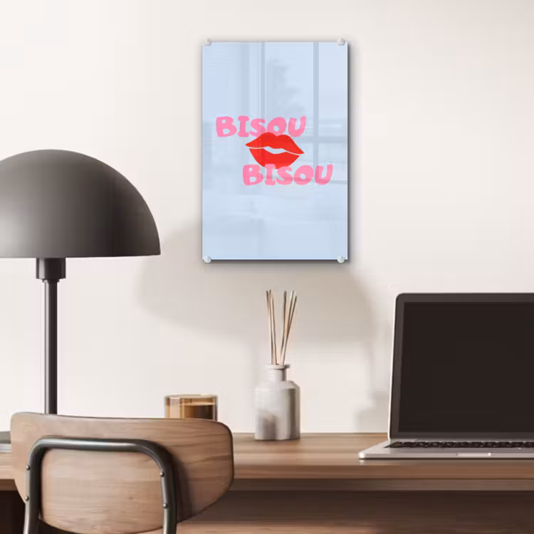 Glas schilderij - Lippen - Bisou - Blauw — 7