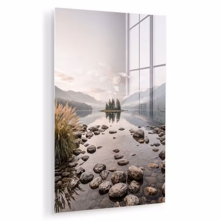 Glas schilderij - Meer - Bergen - Landschap - Groen — 1