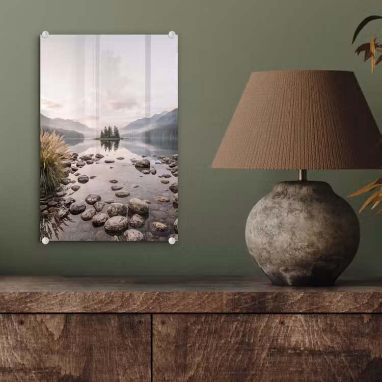 Glas schilderij - Meer - Bergen - Landschap - Groen — 4