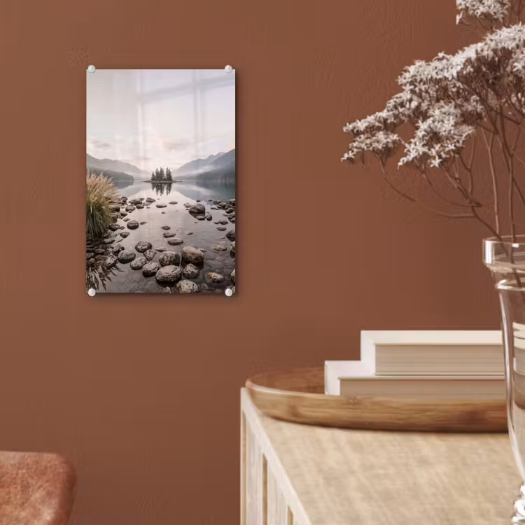 Glas schilderij - Meer - Bergen - Landschap - Groen — 6