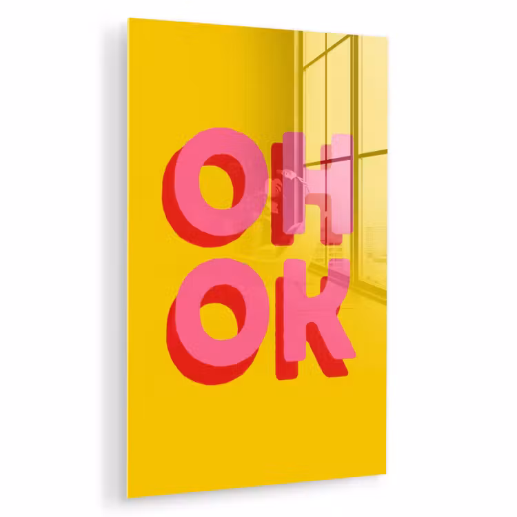 Glas schilderij - Oh ok - 3D - Geel - Roze — 1
