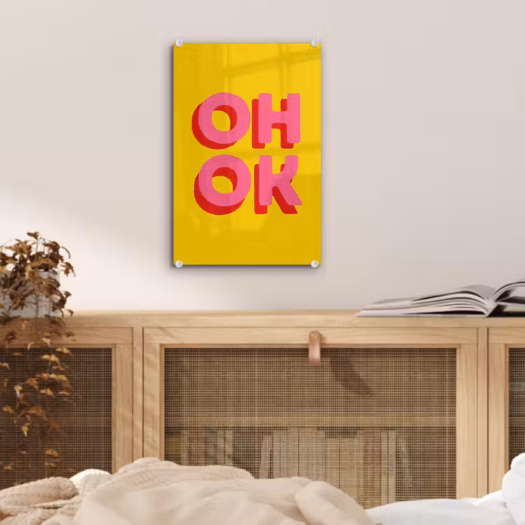 Glas schilderij - Oh ok - 3D - Geel - Roze — 5