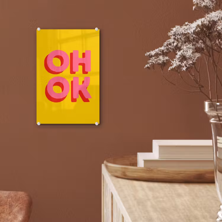 Glas schilderij - Oh ok - 3D - Geel - Roze — 6