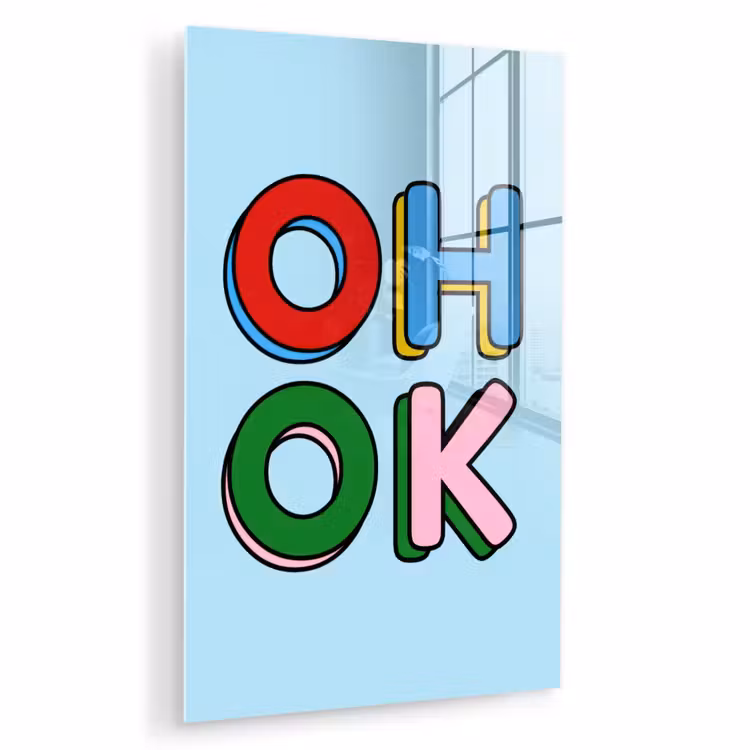 Glas schilderij - Oh ok - Blauw - Kleurrijk — 1