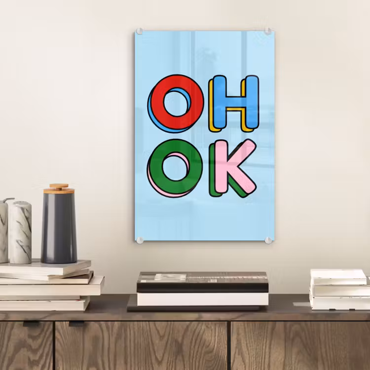 Glas schilderij - Oh ok - Blauw - Kleurrijk — 2