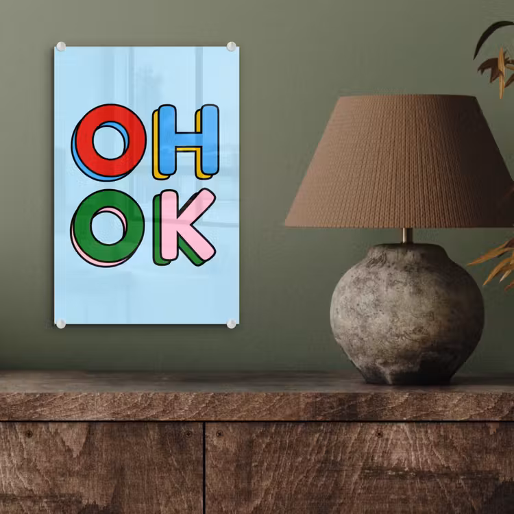 Glas schilderij - Oh ok - Blauw - Kleurrijk — 4