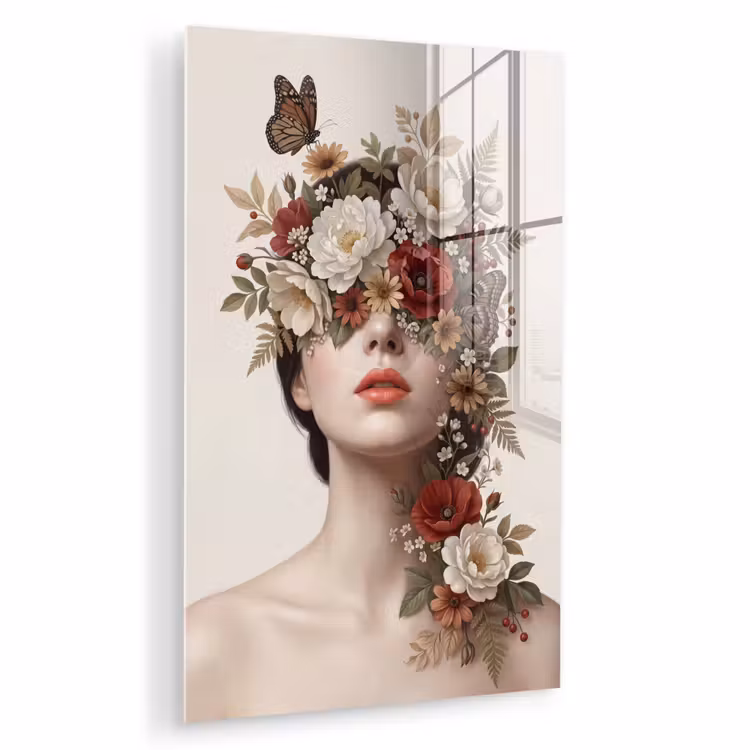 Glas schilderij - Portret - Bloemen - Cremé — 1