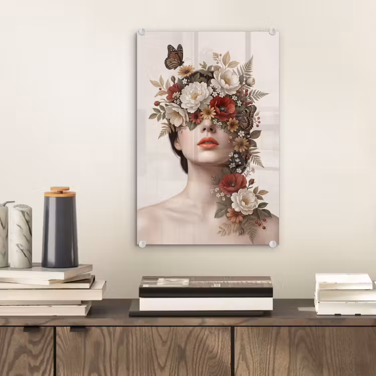Glas schilderij - Portret - Bloemen - Cremé — 2