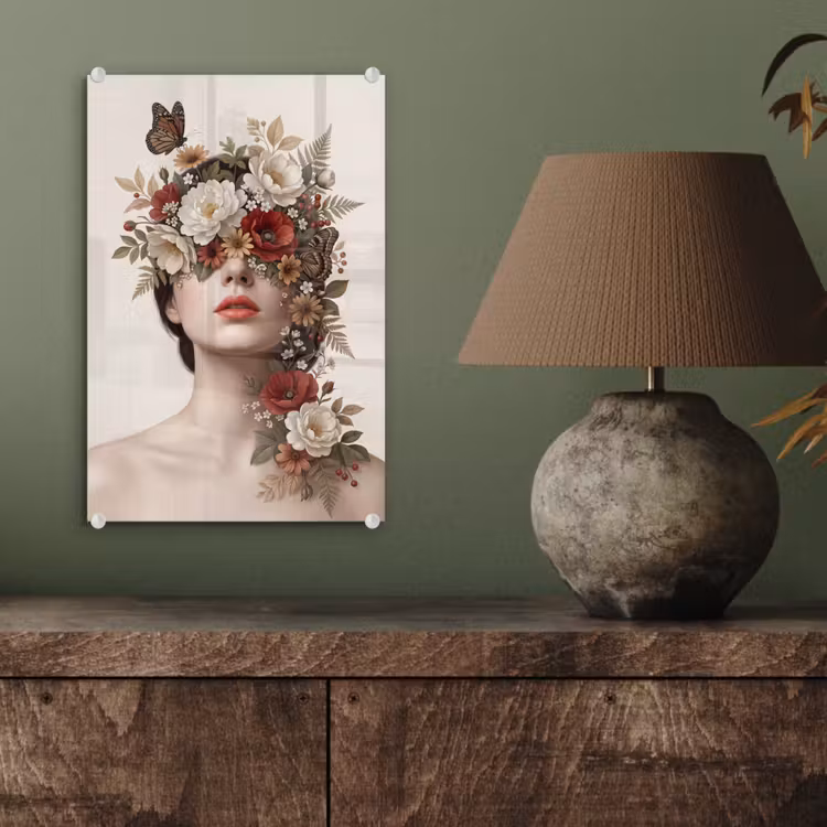 Glas schilderij - Portret - Bloemen - Cremé — 4