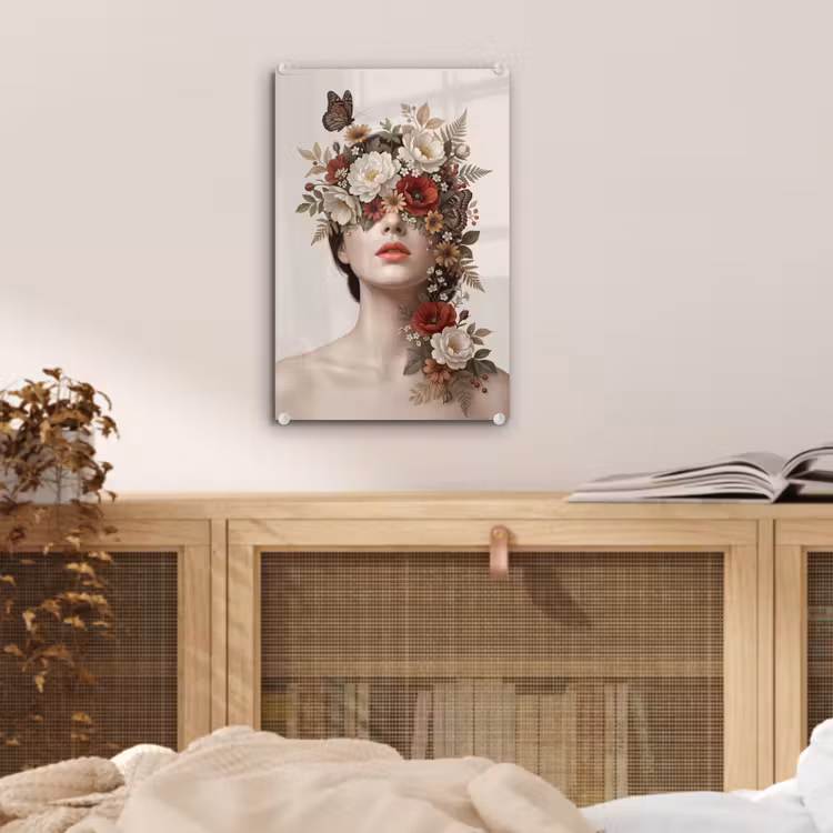 Glas schilderij - Portret - Bloemen - Cremé — 5
