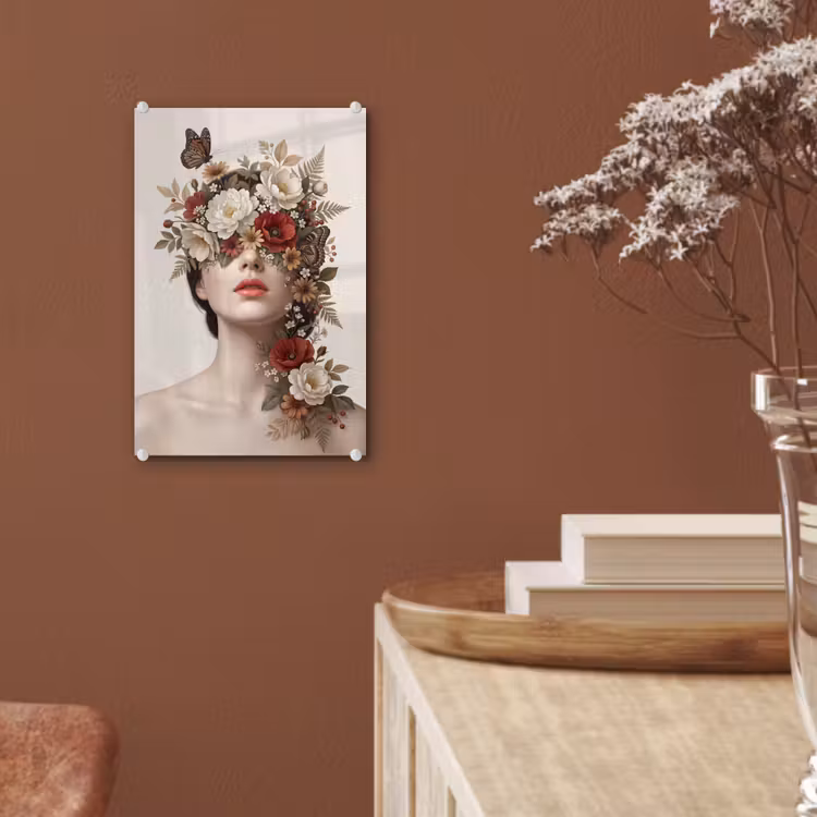 Glas schilderij - Portret - Bloemen - Cremé — 6