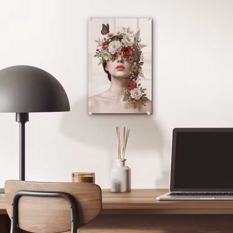 Glas schilderij - Portret - Bloemen - Cremé — 7