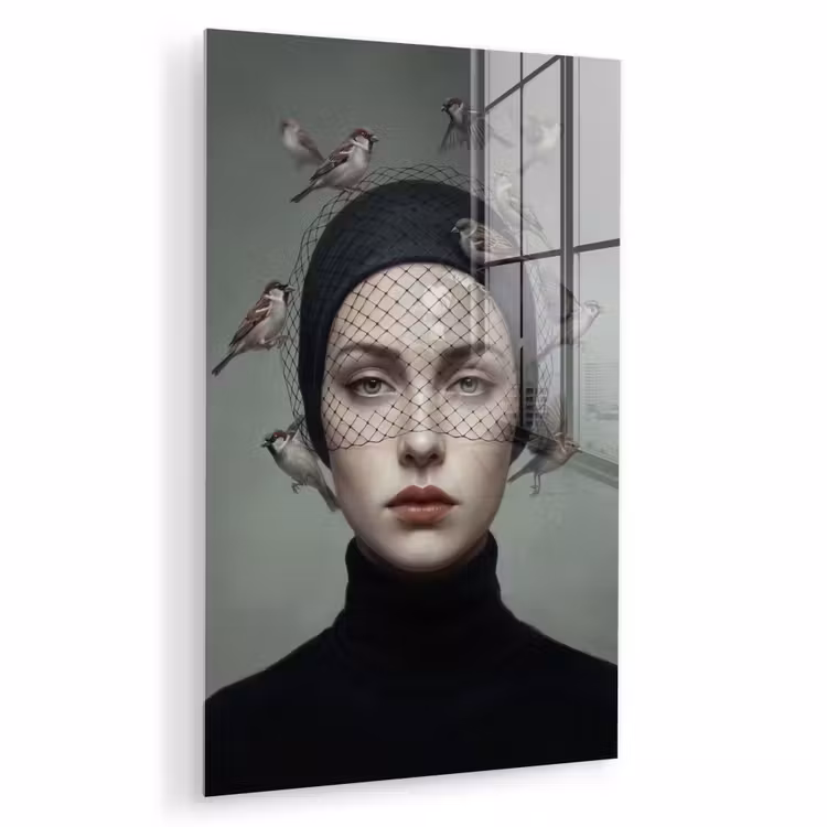 Glas schilderij - Portret - Vogels - Zwart — 1