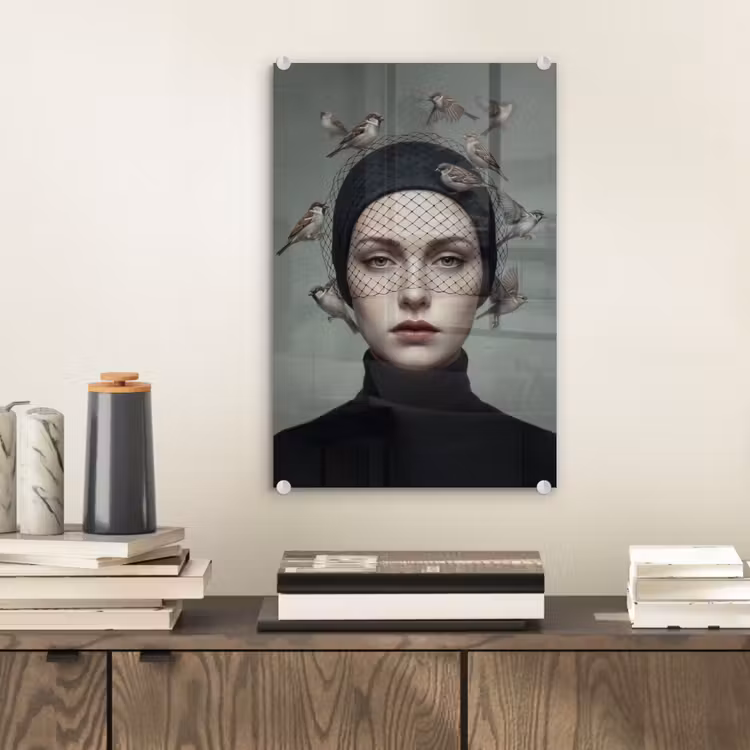 Glas schilderij - Portret - Vogels - Zwart — 2