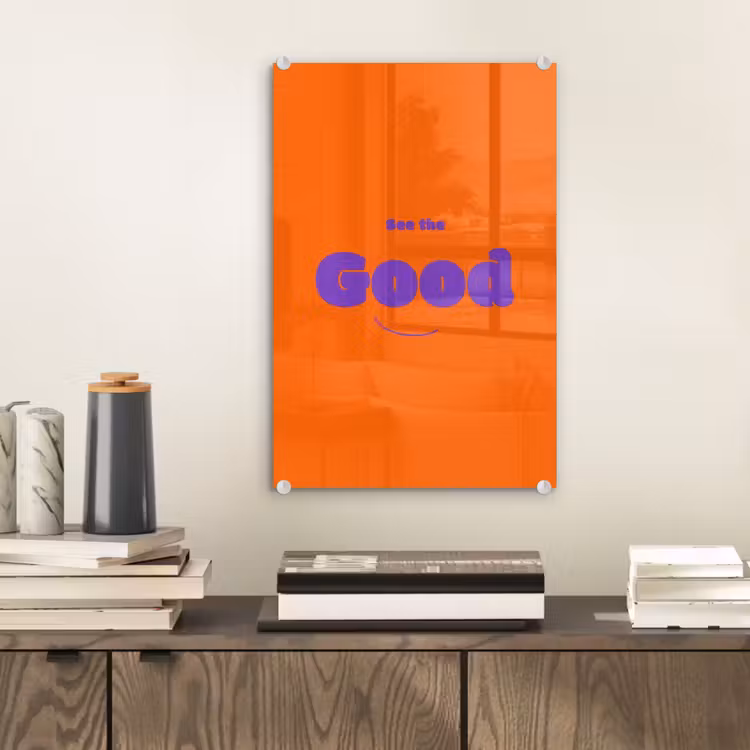 Glas schilderij - See the good - Paars - Oranje - Smiley — 2