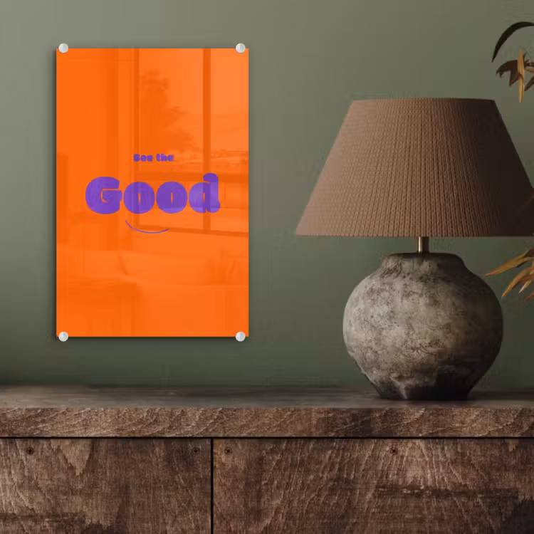 Glas schilderij - See the good - Paars - Oranje - Smiley — 4