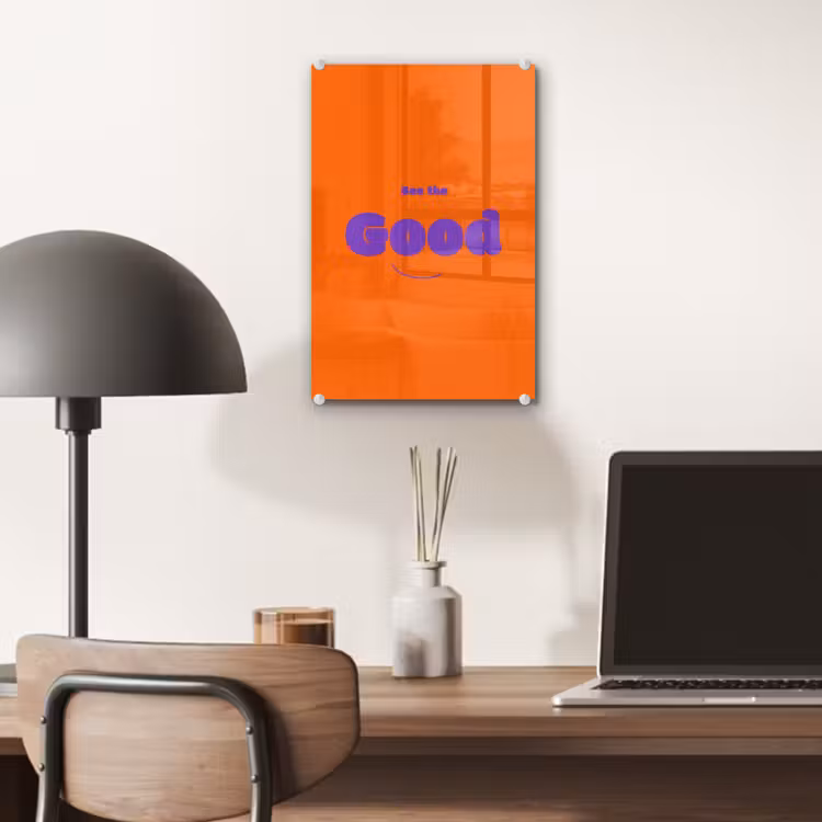 Glas schilderij - See the good - Paars - Oranje - Smiley — 7