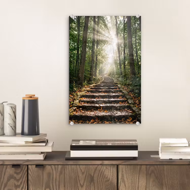 Glas schilderij - Stenen - Trap - Bos - Natuur — 2