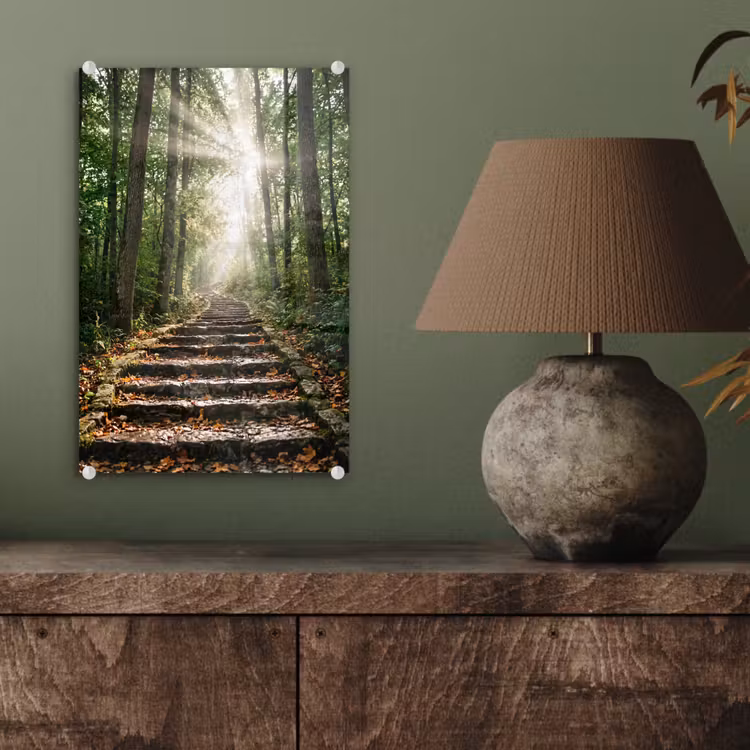 Glas schilderij - Stenen - Trap - Bos - Natuur — 4