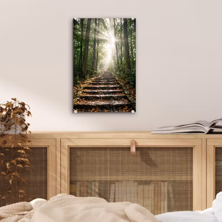 Glas schilderij - Stenen - Trap - Bos - Natuur — 5