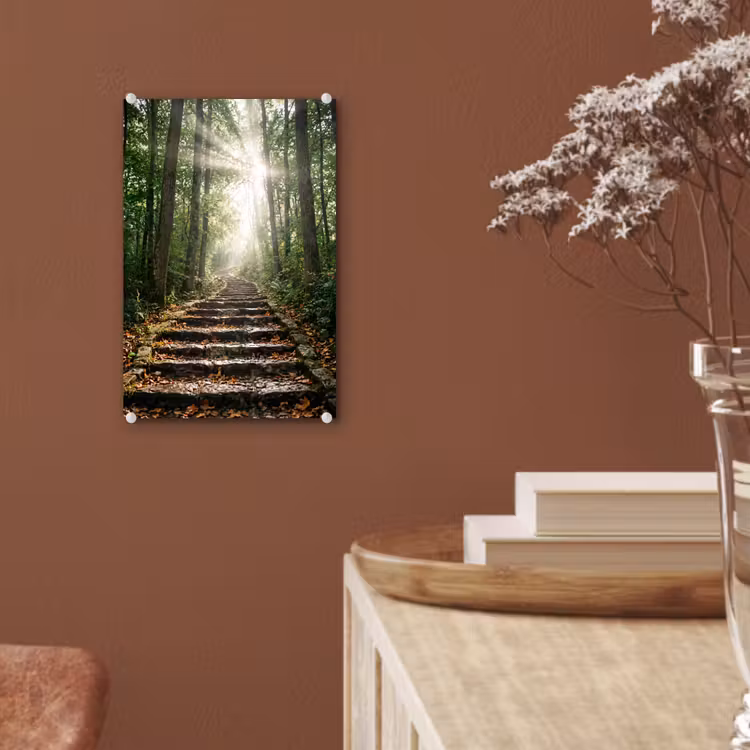 Glas schilderij - Stenen - Trap - Bos - Natuur — 6