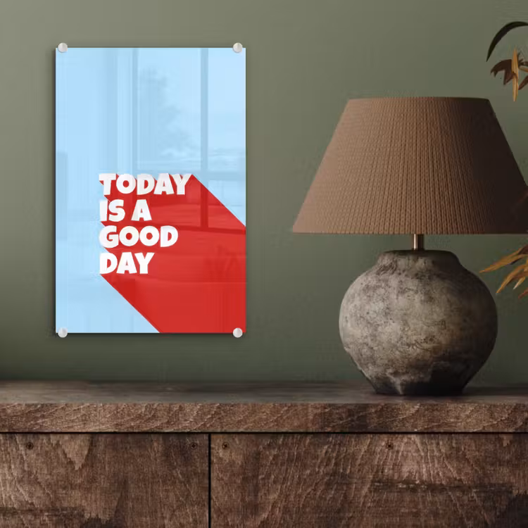 Glas schilderij - Today is a good day - Rood - lichtblauw — 4