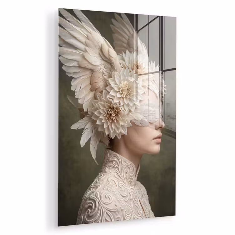 Glas schilderij - Vleugels - Vrouw - Wit — 1