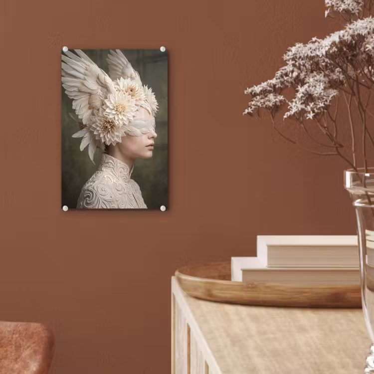 Glas schilderij - Vleugels - Vrouw - Wit — 6