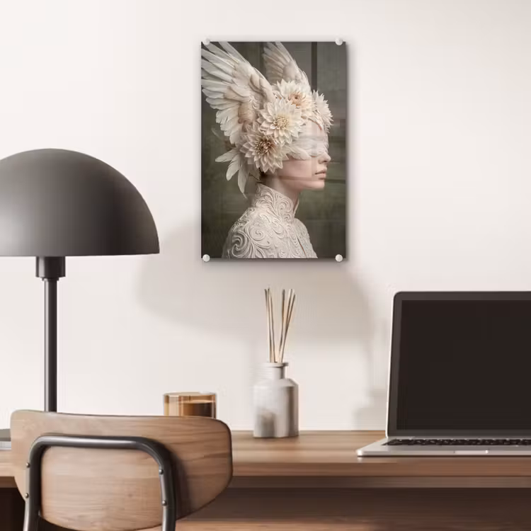 Glas schilderij - Vleugels - Vrouw - Wit — 7
