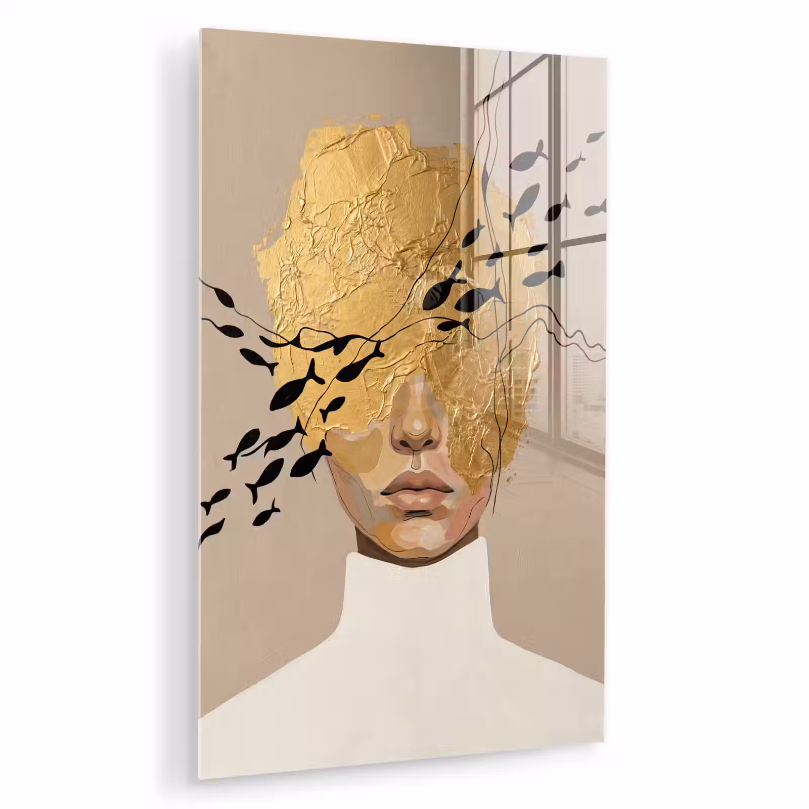 Glas schilderij - Modern - Vrouw - Goud — 1
