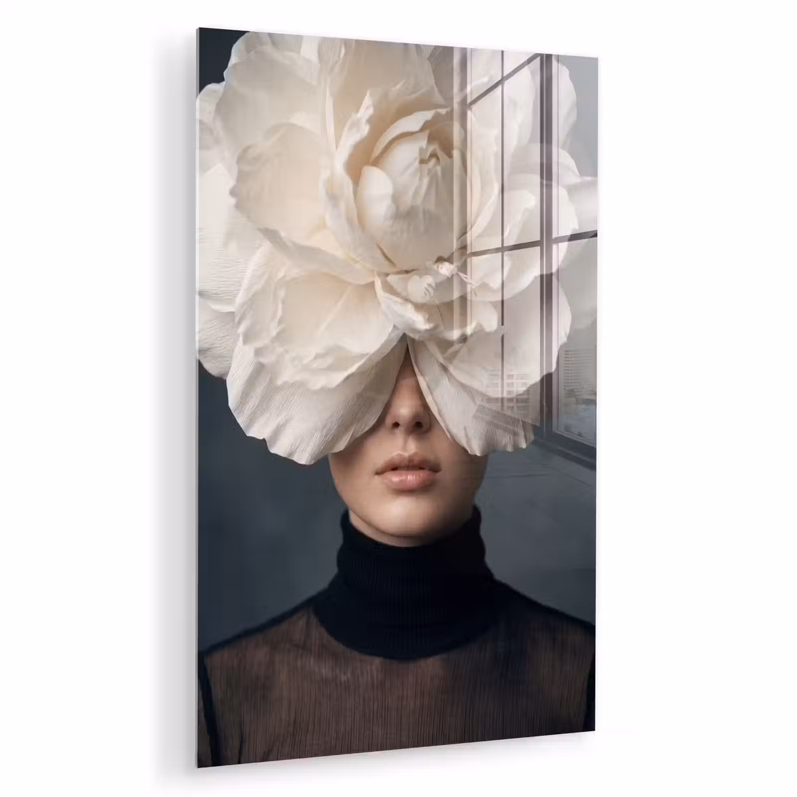 Glas schilderij - Portret - Mysterieus - Wit — 1