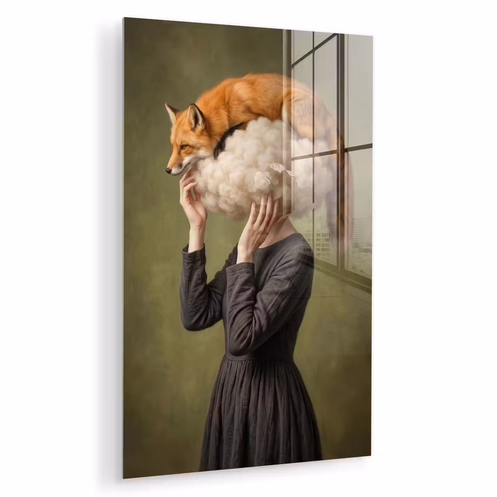 Glas schilderij - Vos - Surrealistisch - Groen — 1