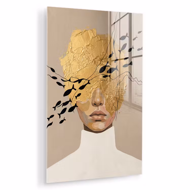 Glas schilderij - Modern - Vrouw - Goud — 1