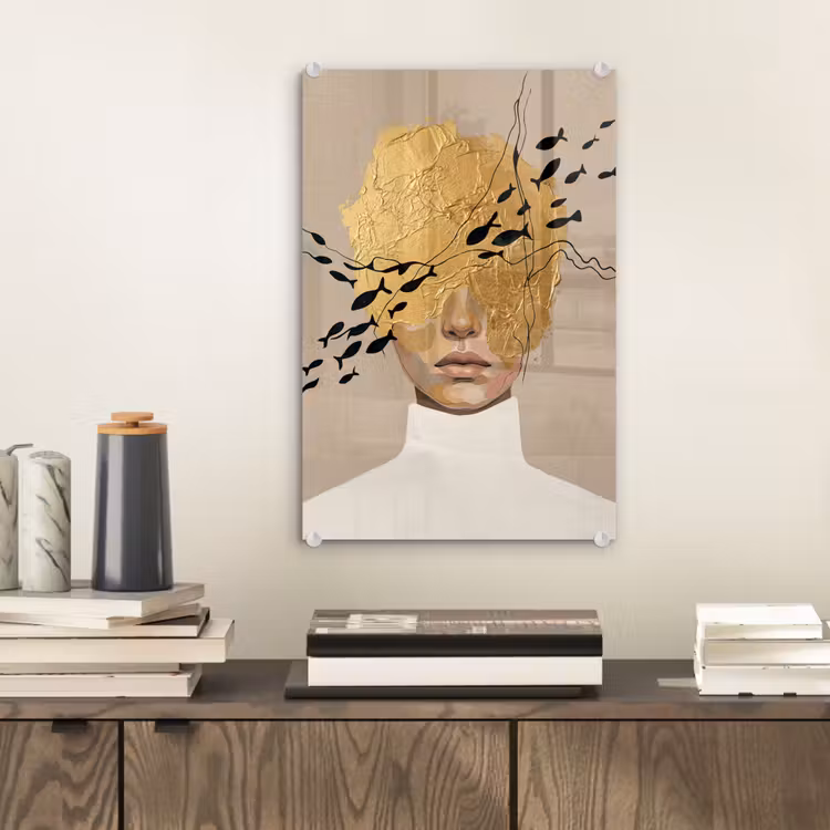 Glas schilderij - Modern - Vrouw - Goud — 2