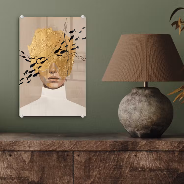 Glas schilderij - Modern - Vrouw - Goud — 4