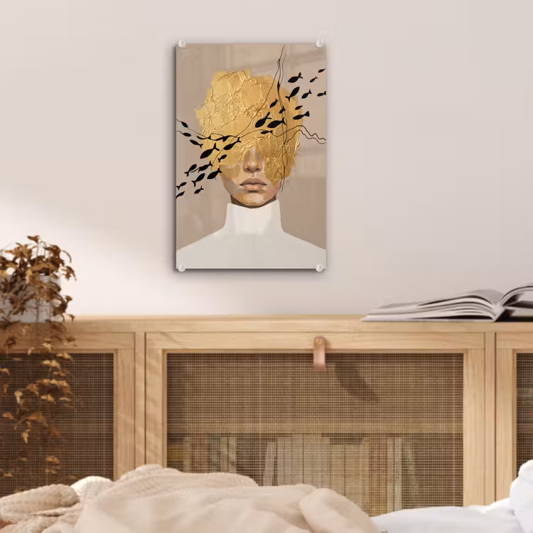 Glas schilderij - Modern - Vrouw - Goud — 5