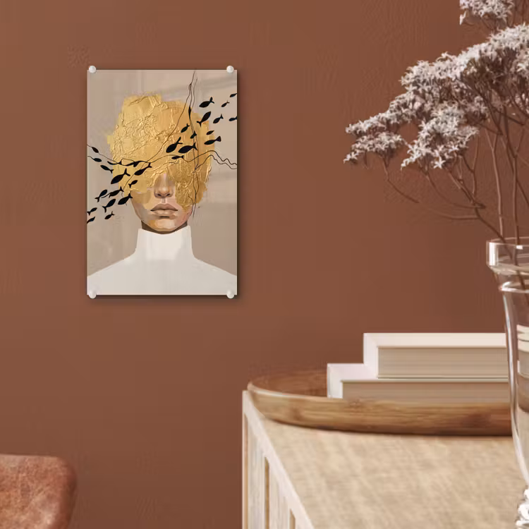 Glas schilderij - Modern - Vrouw - Goud — 6