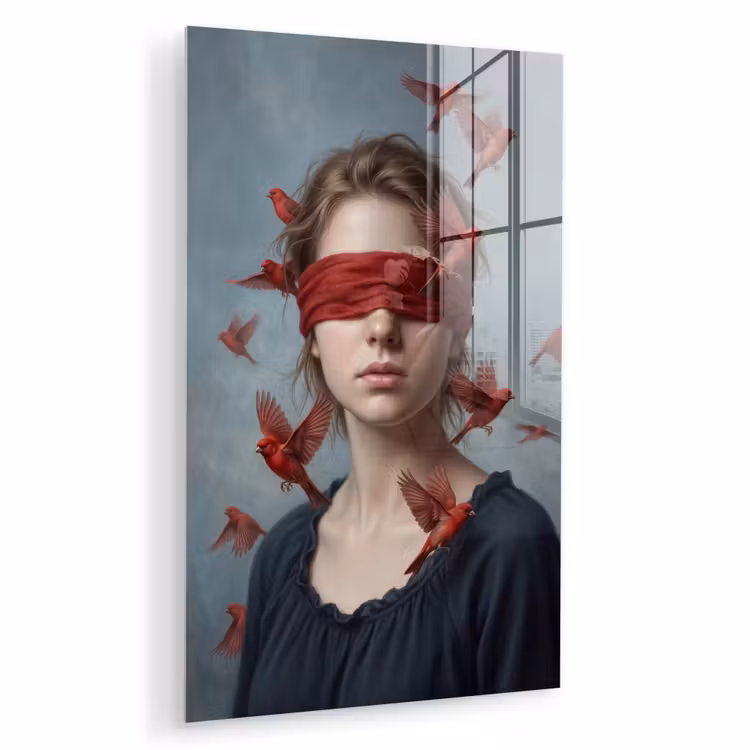 Glas schilderij - Portret - Krachtig - Rood — 1