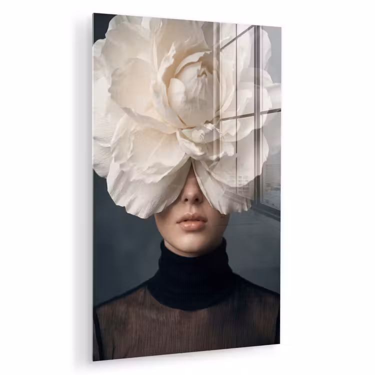 Glas schilderij - Portret - Mysterieus - Wit — 1