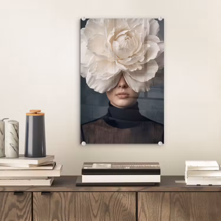 Glas schilderij - Portret - Mysterieus - Wit — 2