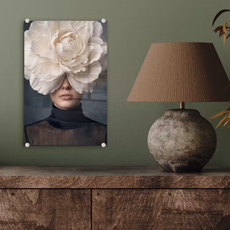 Glas schilderij - Portret - Mysterieus - Wit — 4