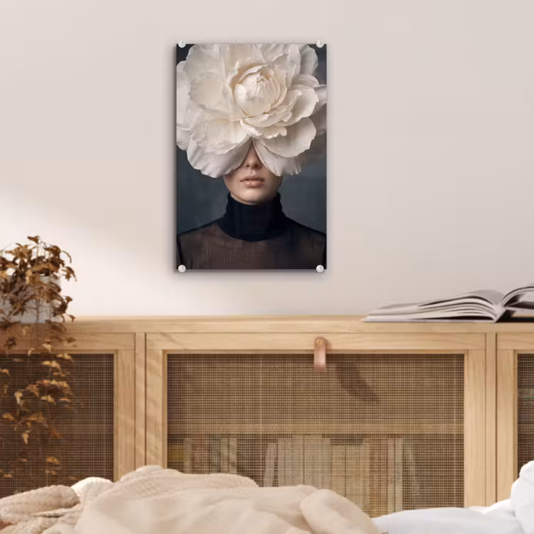 Glas schilderij - Portret - Mysterieus - Wit — 5