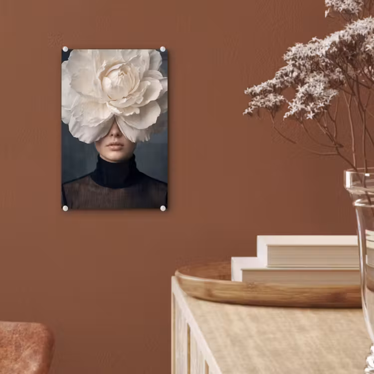 Glas schilderij - Portret - Mysterieus - Wit — 6