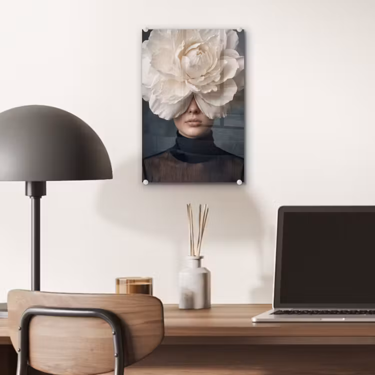 Glas schilderij - Portret - Mysterieus - Wit — 7