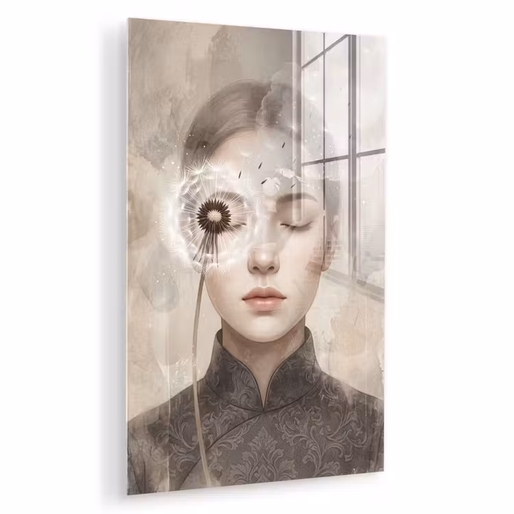 Glas schilderij - Vrouw - Sereen - Grijs — 1