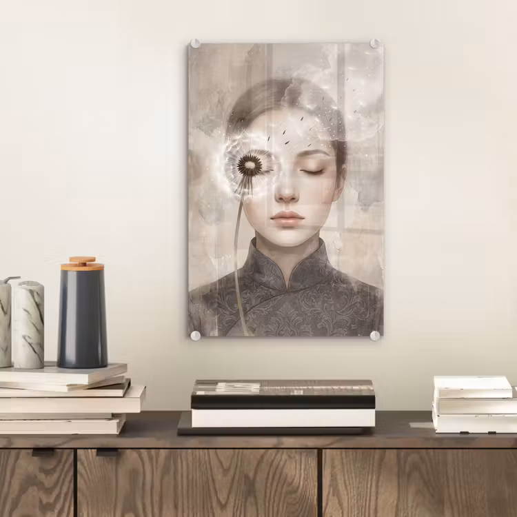 Glas schilderij - Vrouw - Sereen - Grijs — 2