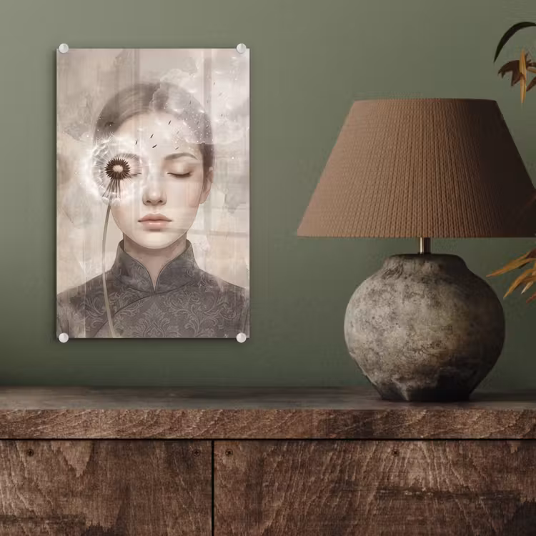 Glas schilderij - Vrouw - Sereen - Grijs — 4