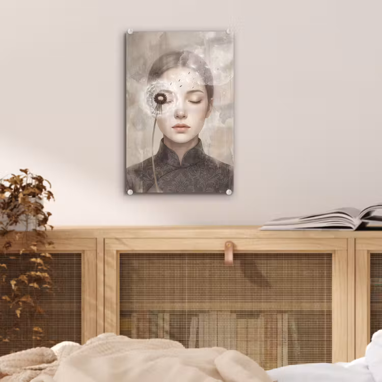 Glas schilderij - Vrouw - Sereen - Grijs — 5
