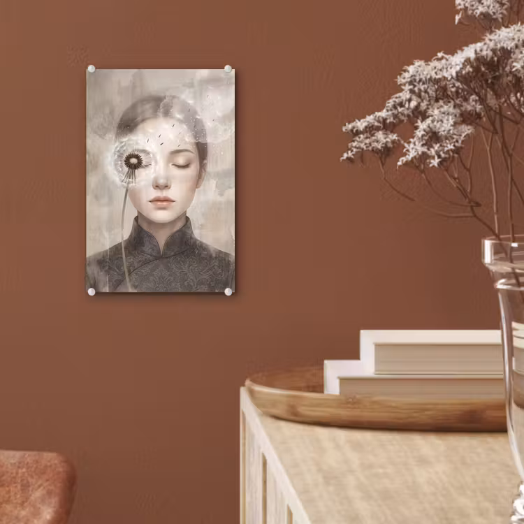 Glas schilderij - Vrouw - Sereen - Grijs — 6