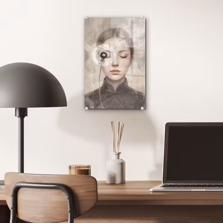 Glas schilderij - Vrouw - Sereen - Grijs — 7